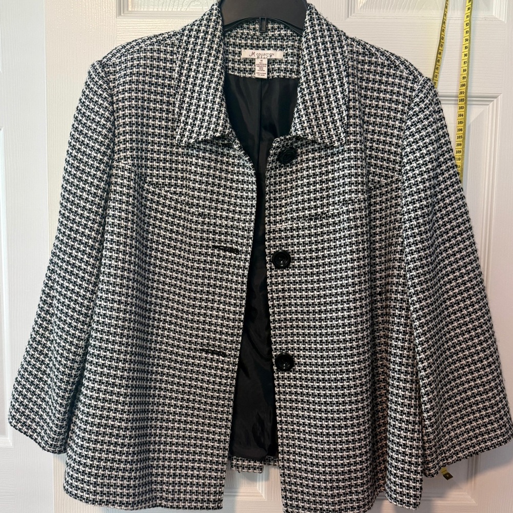 JM Collection Black and White Houndstooth Blazer